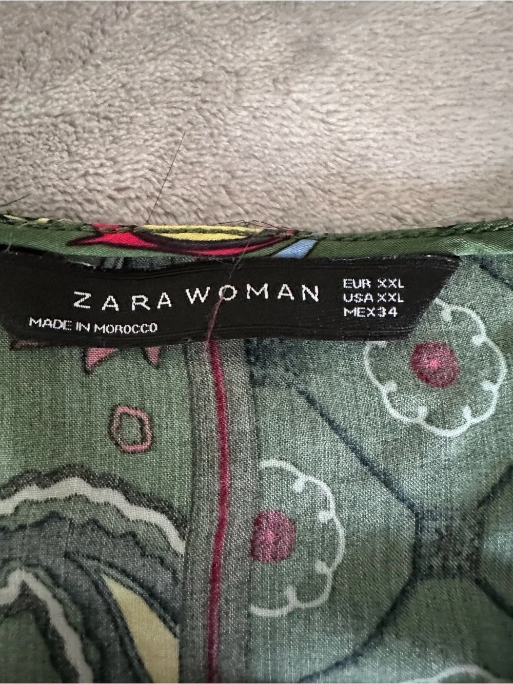 Zara Woman Green Floral Print dress with Pink Accents